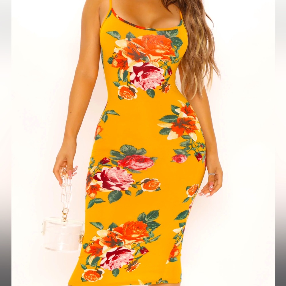 Yellow Floral Midi Dress